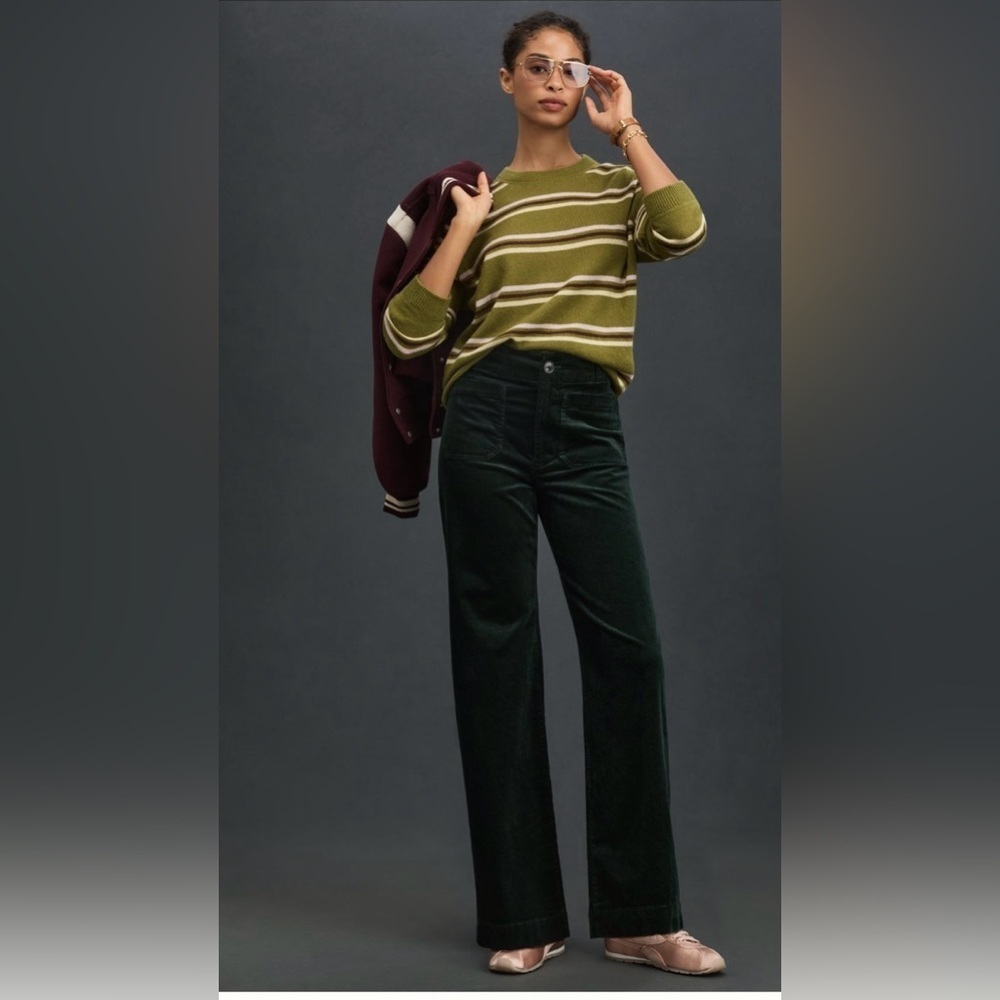 Anthropologie The Colette Cropped Wide-Leg Corduroy Pants by Maeve Size 24 NWT